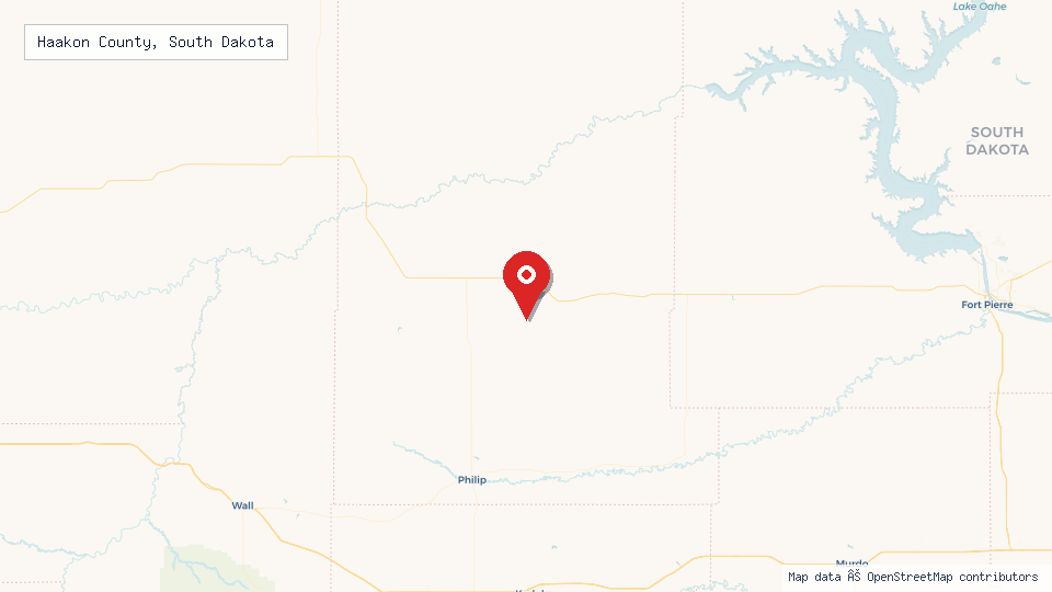 Street map of Haakon County, South Dakota with location pin