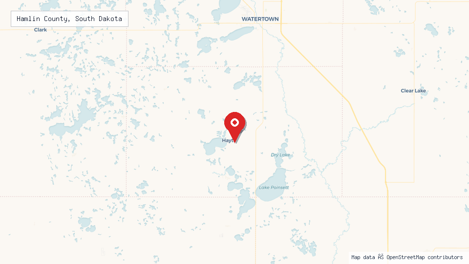 Street map of Hamlin County, South Dakota with location pin