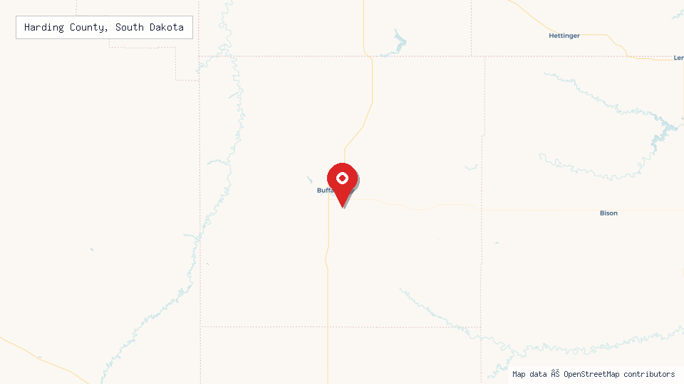 Street map of Harding County, South Dakota with location pin