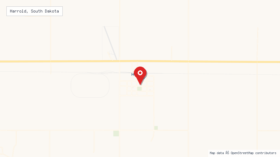 Street map of Harrold, South Dakota with location pin