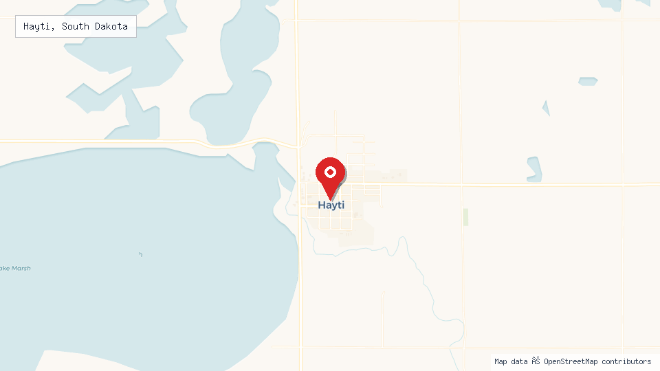 Street map of Hayti, South Dakota with location pin