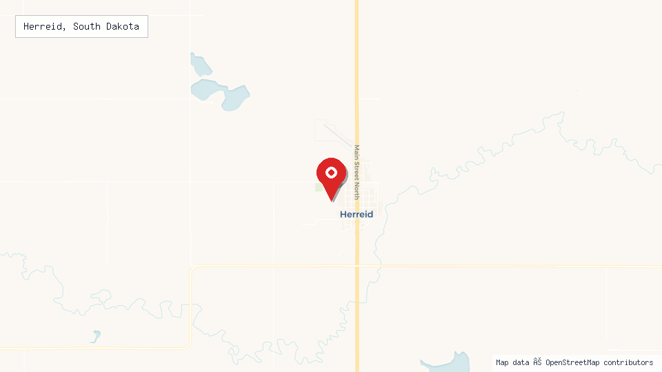 Street map of Herreid, South Dakota with location pin