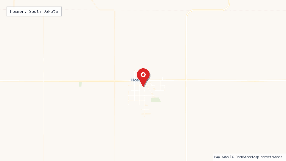 Street map of Hosmer, South Dakota with location pin