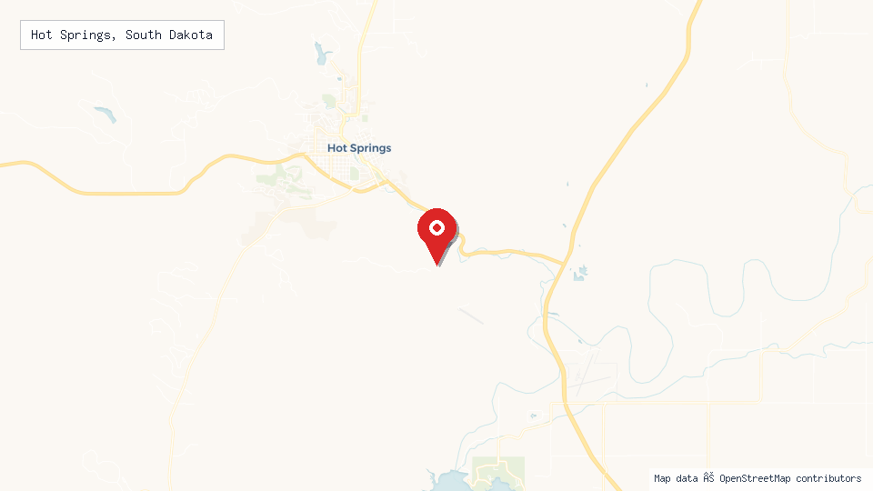 Street map of Hot Springs, South Dakota with location pin