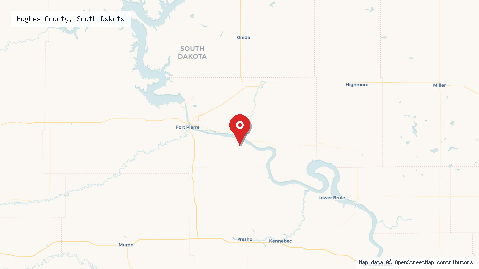 Street map of Hughes County, South Dakota with location pin