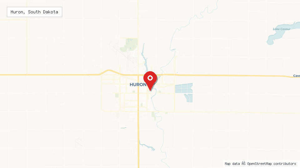 Street map of Huron, South Dakota with location pin