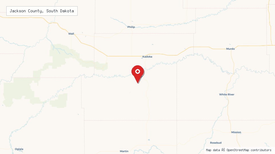 Street map of Jackson County, South Dakota with location pin