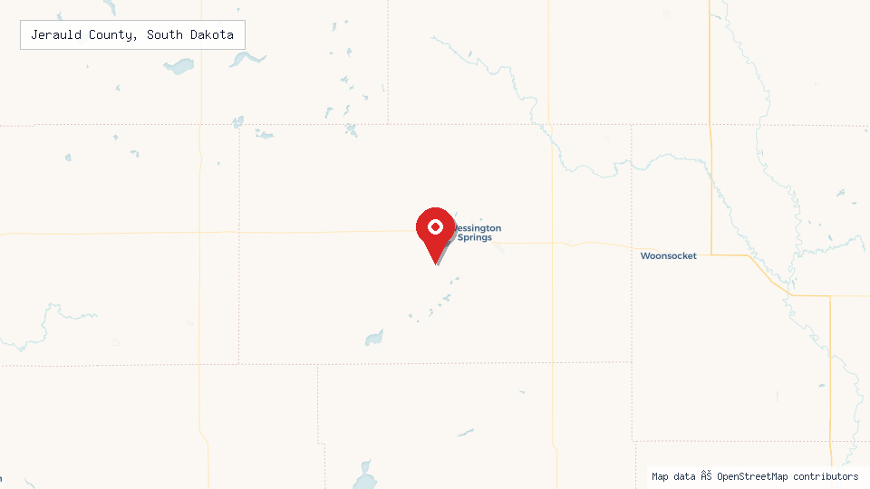 Street map of Jerauld County, South Dakota with location pin