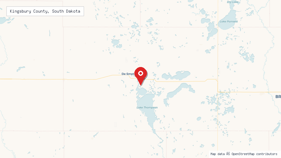 Street map of Kingsbury County, South Dakota with location pin