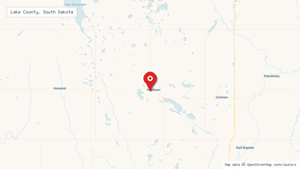 Street map of Lake County, South Dakota with location pin
