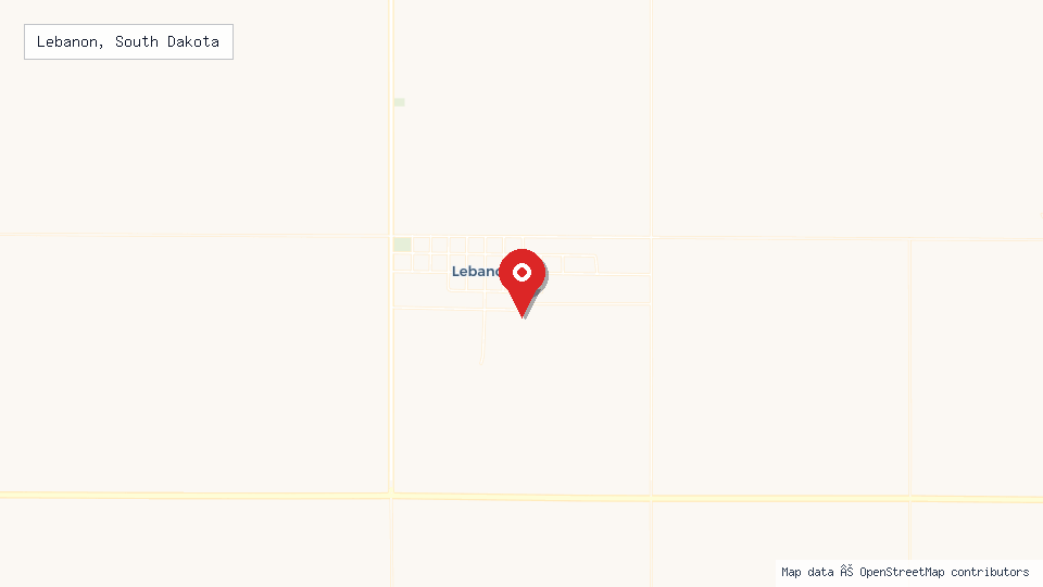 Street map of Lebanon, South Dakota with location pin