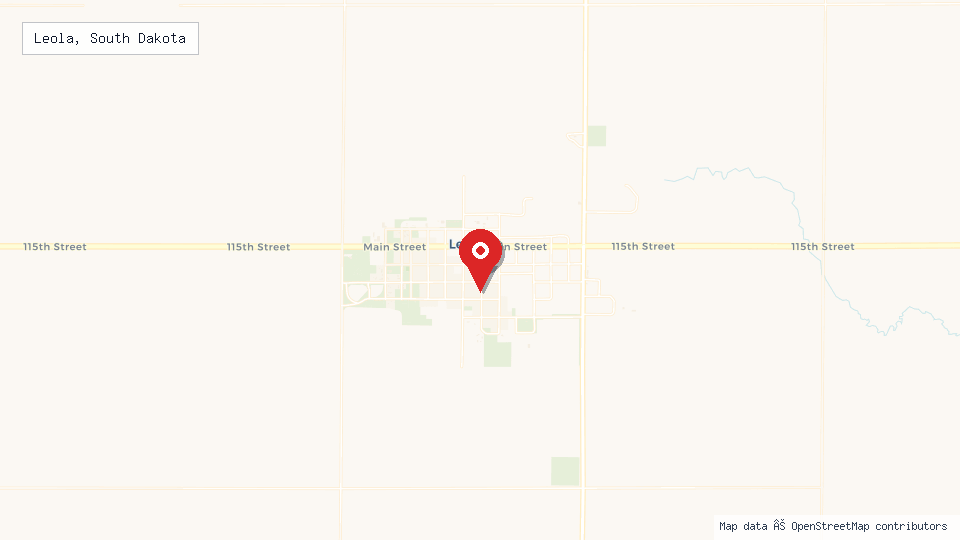 Street map of Leola, South Dakota with location pin