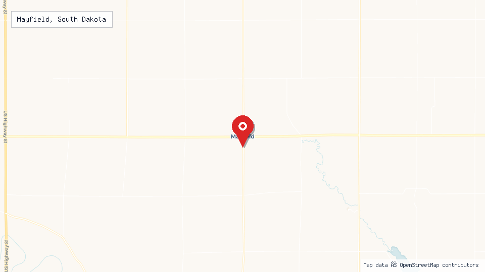 Street map of Mayfield, South Dakota with location pin