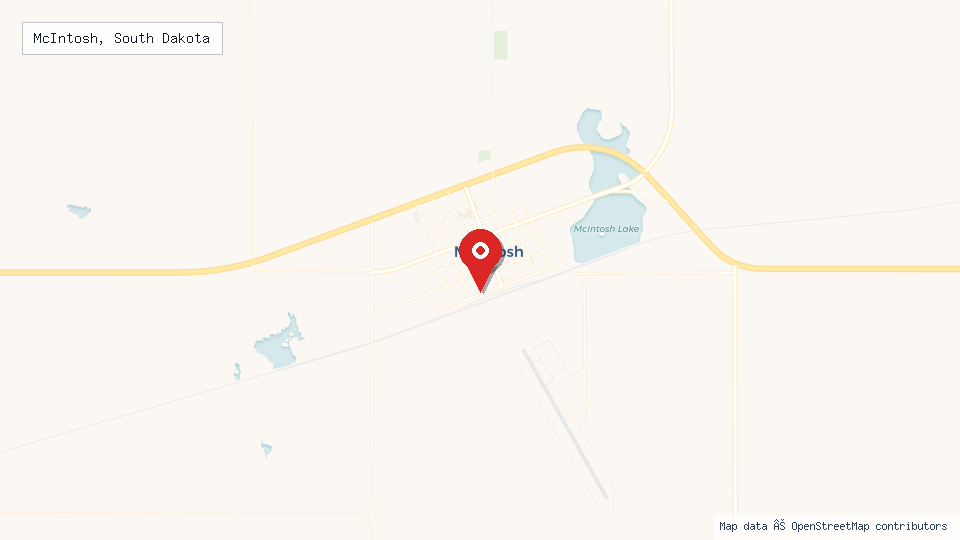 Street map of McIntosh, South Dakota with location pin