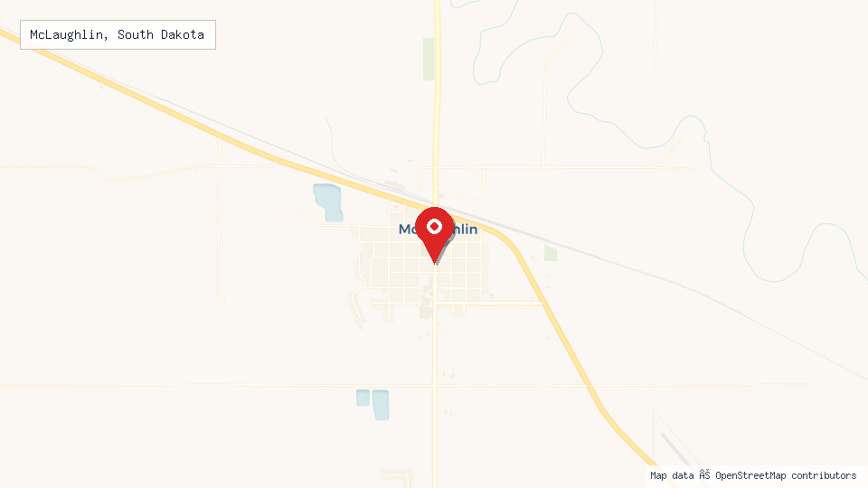 Street map of McLaughlin, South Dakota with location pin