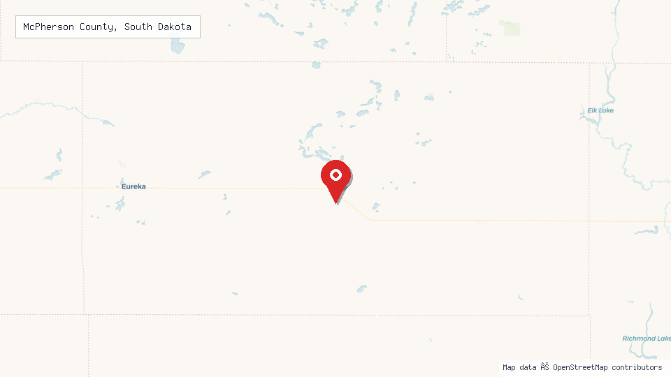 Street map of McPherson County, South Dakota with location pin