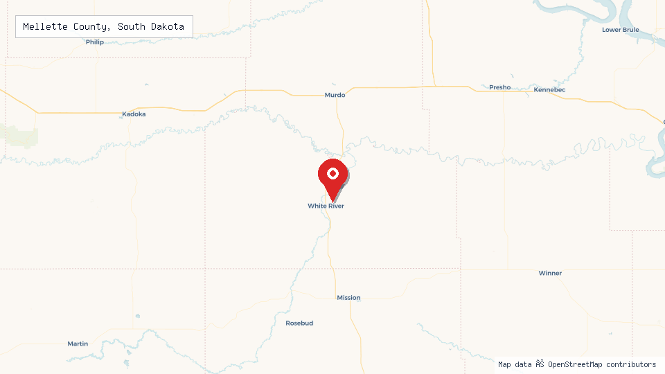 Street map of Mellette County, South Dakota with location pin