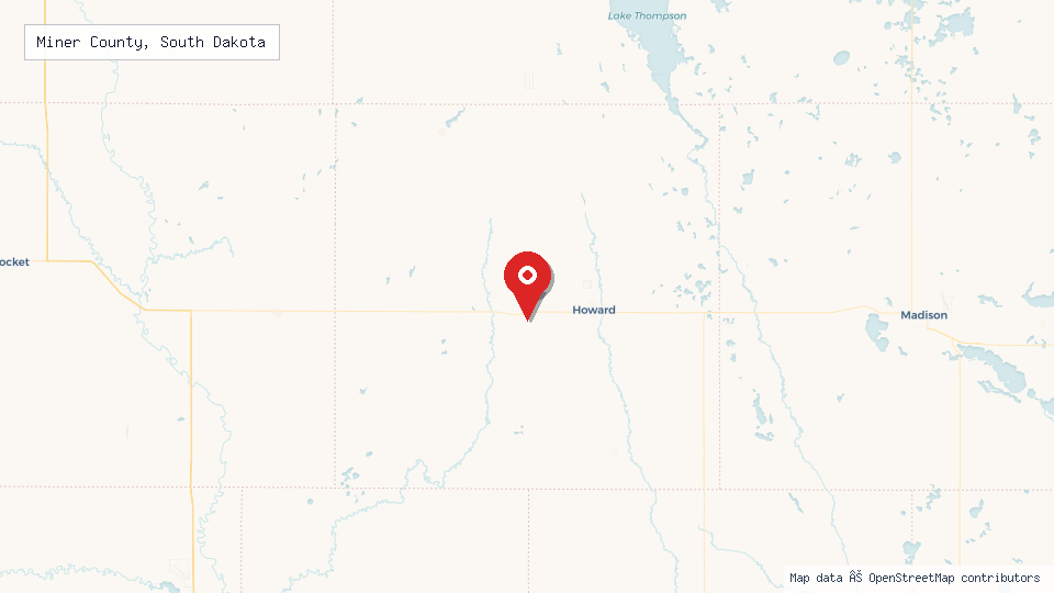 Street map of Miner County, South Dakota with location pin