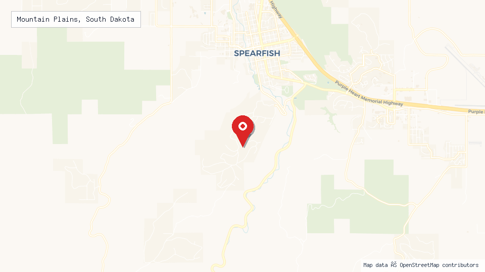 Street map of Mountain Plains, South Dakota with location pin