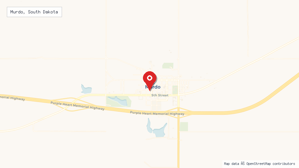 Street map of Murdo, South Dakota with location pin