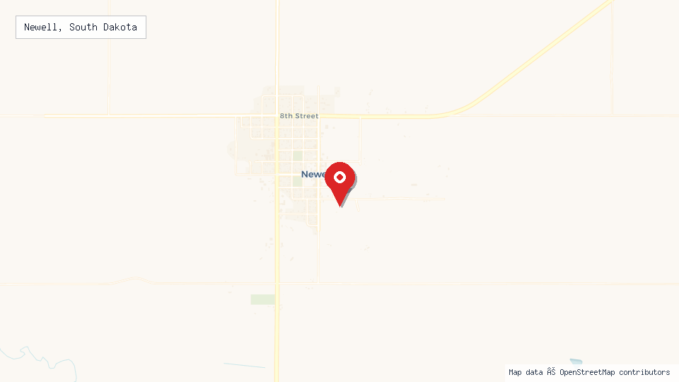 Street map of Newell, South Dakota with location pin