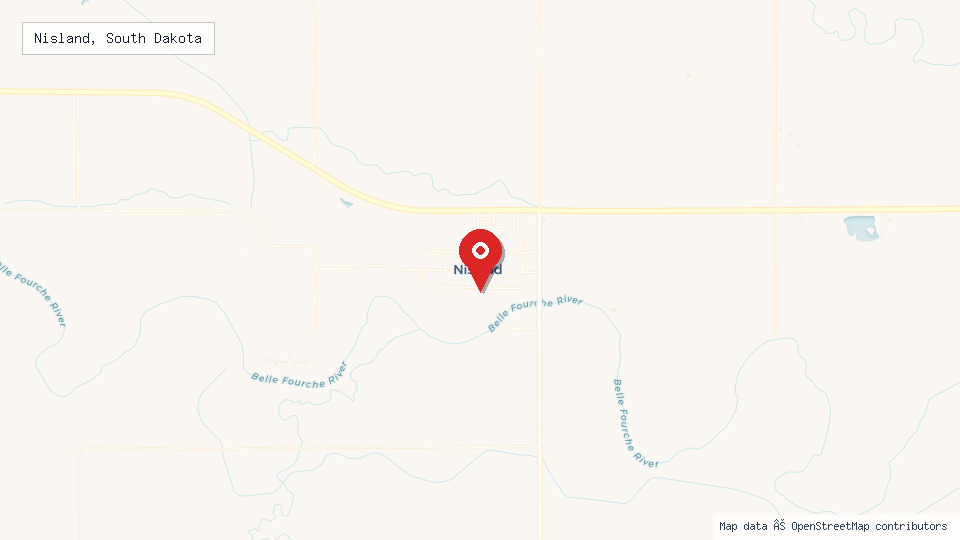 Street map of Nisland, South Dakota with location pin
