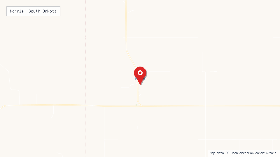Street map of Norris, South Dakota with location pin