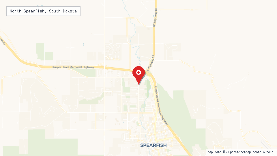 Street map of North Spearfish, South Dakota with location pin