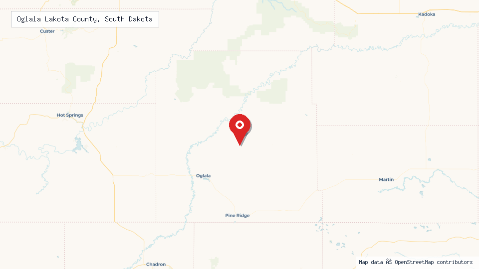 Street map of Oglala Lakota County, South Dakota with location pin