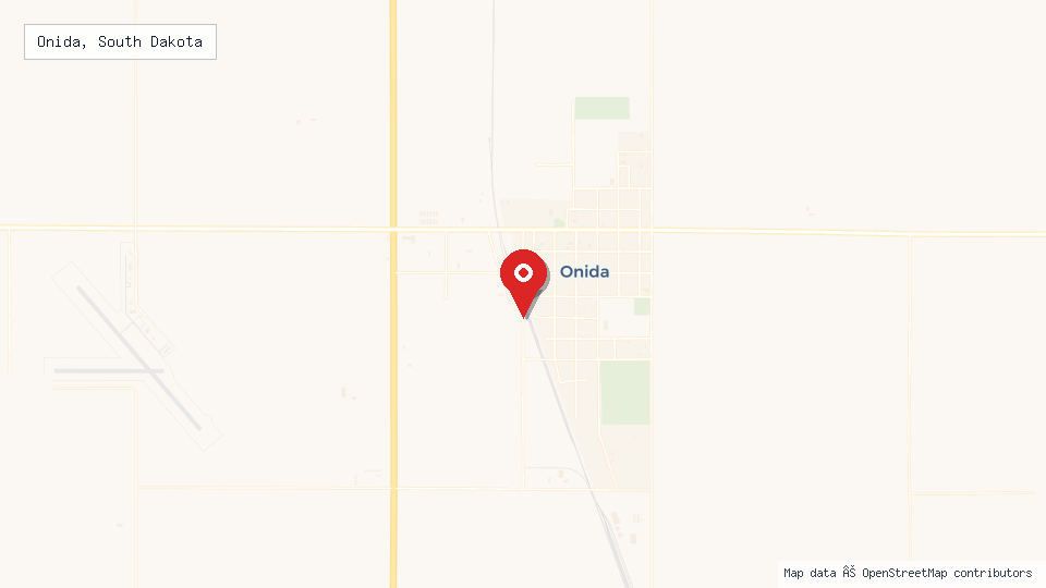 Street map of Onida, South Dakota with location pin