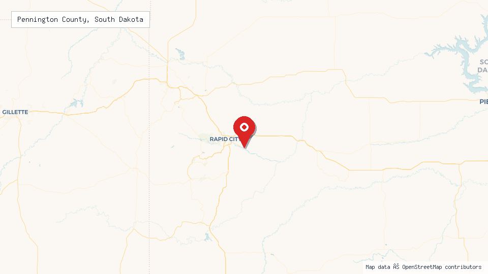 Street map of Pennington County, South Dakota with location pin