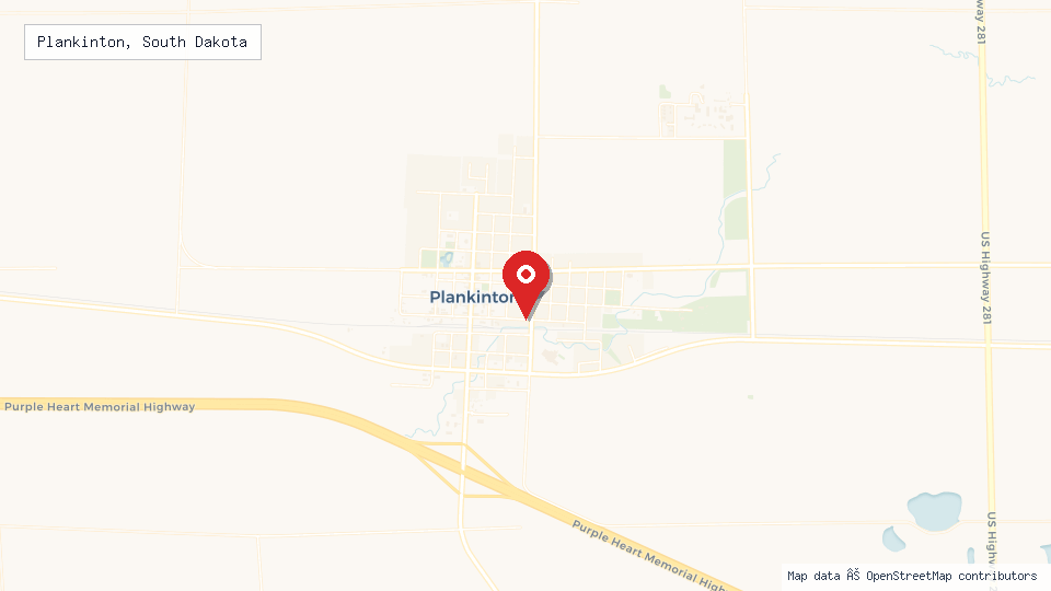 Street map of Plankinton, South Dakota with location pin