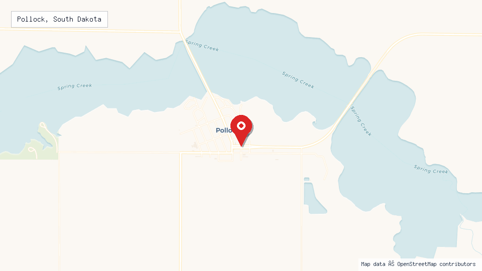 Street map of Pollock, South Dakota with location pin