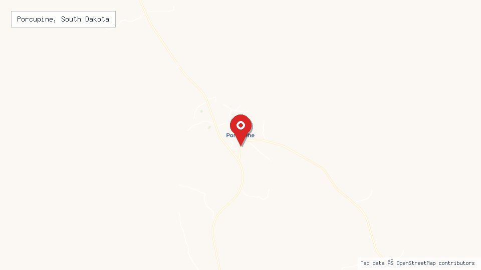Street map of Porcupine, South Dakota with location pin