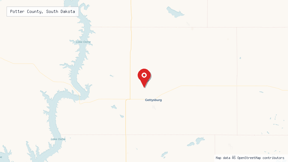 Street map of Potter County, South Dakota with location pin