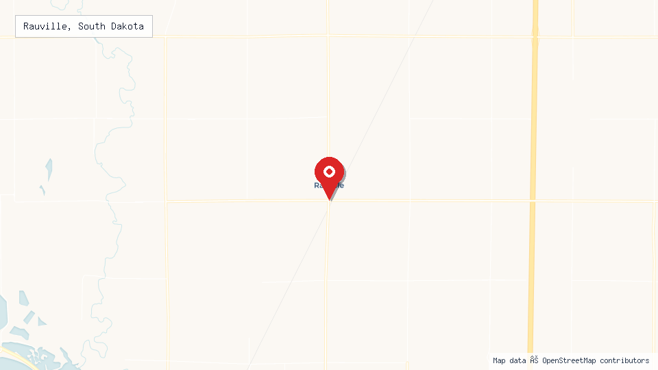 Street map of Rauville, South Dakota with location pin