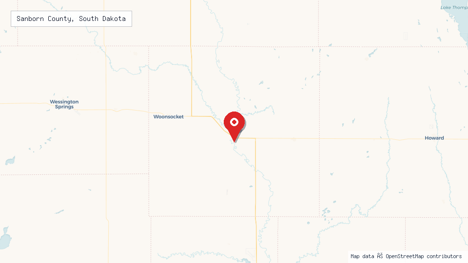 Street map of Sanborn County, South Dakota with location pin
