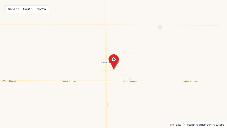 Street map of Seneca, South Dakota with location pin