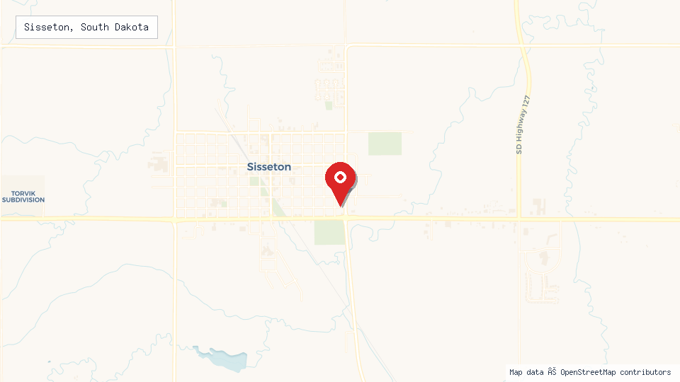 Street map of Sisseton, South Dakota with location pin