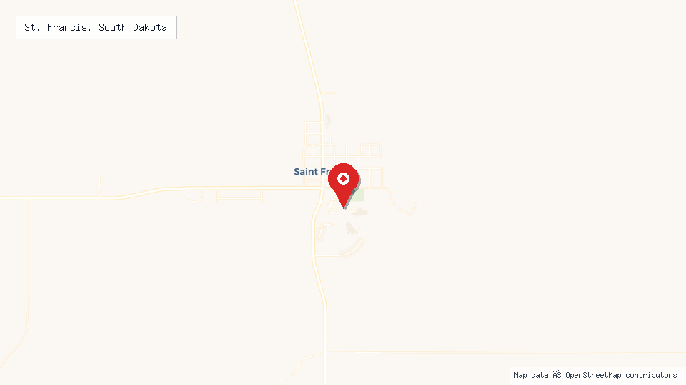 Street map of St. Francis, South Dakota with location pin