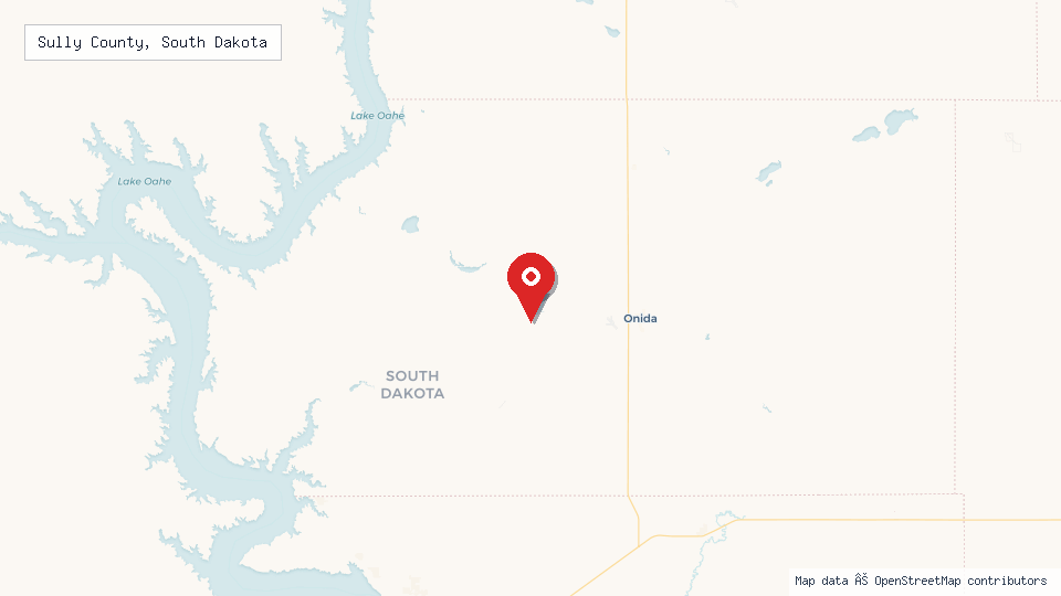 Street map of Sully County, South Dakota with location pin
