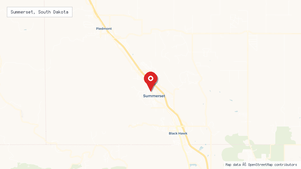 Street map of Summerset, South Dakota with location pin
