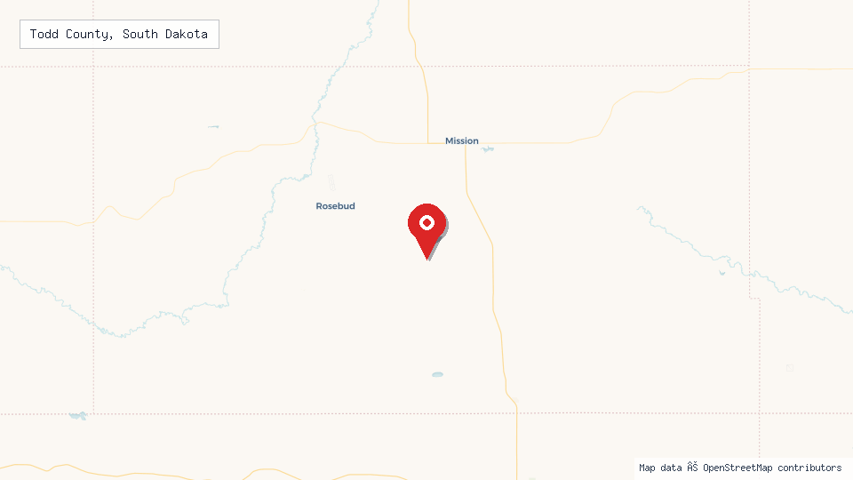Street map of Todd County, South Dakota with location pin