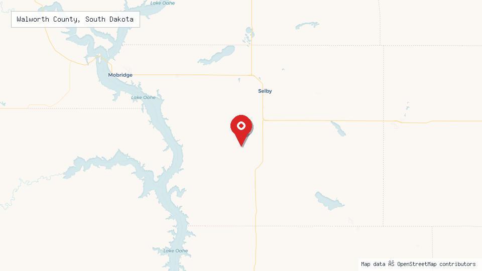 Street map of Walworth County, South Dakota with location pin