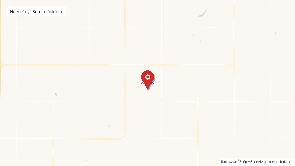 Street map of Waverly, South Dakota with location pin