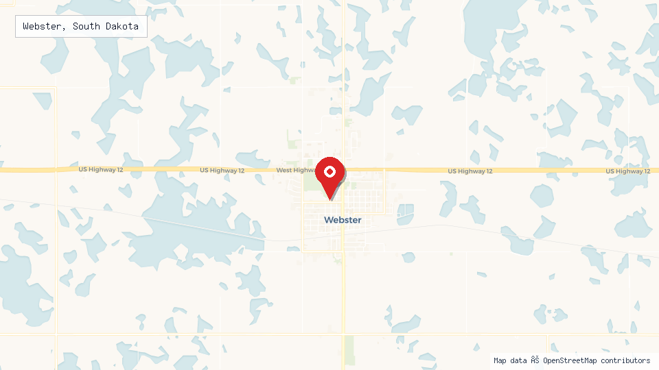 Street map of Webster, South Dakota with location pin