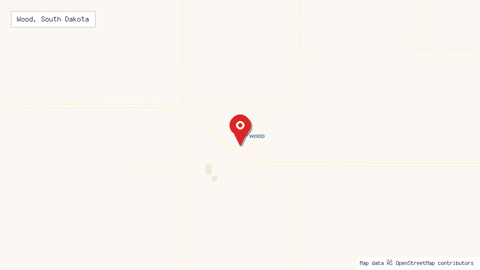 Street map of Wood, South Dakota with location pin