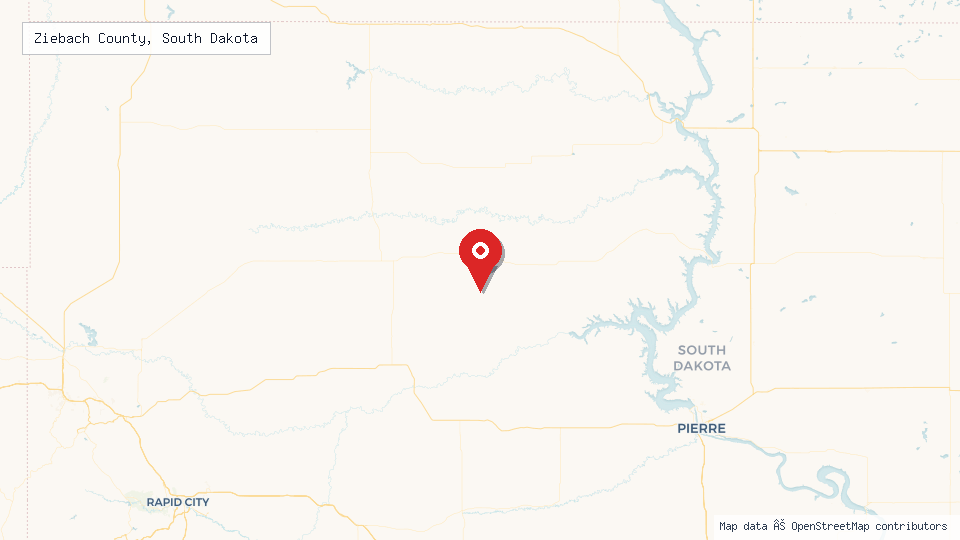 Street map of Ziebach County, South Dakota with location pin