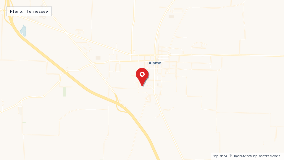 Street map of Alamo, Tennessee with location pin