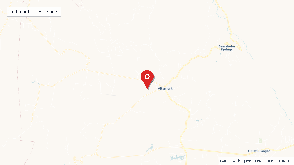 Street map of Altamont, Tennessee with location pin